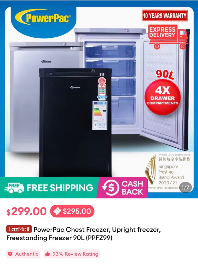 PowerPac Chest Freezer for breastmilk storage 90L, TV & Home Appliances