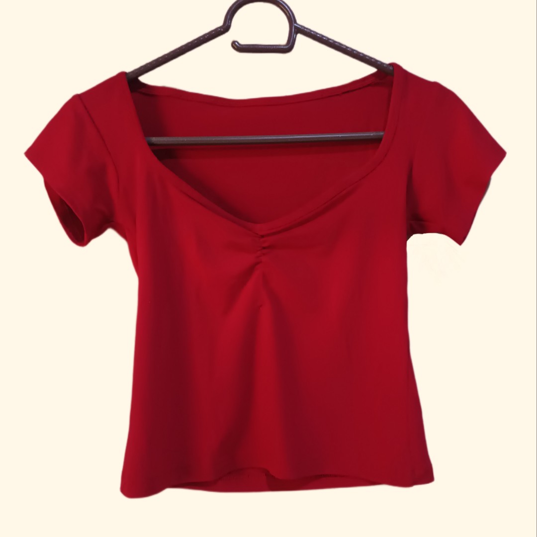 Red V-neck Fitted Top on Carousell