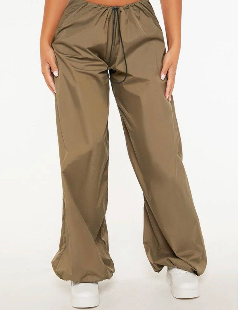 SHEIN Coolane Drawstring Waist Flap Pocket Parachute Khaki Pants