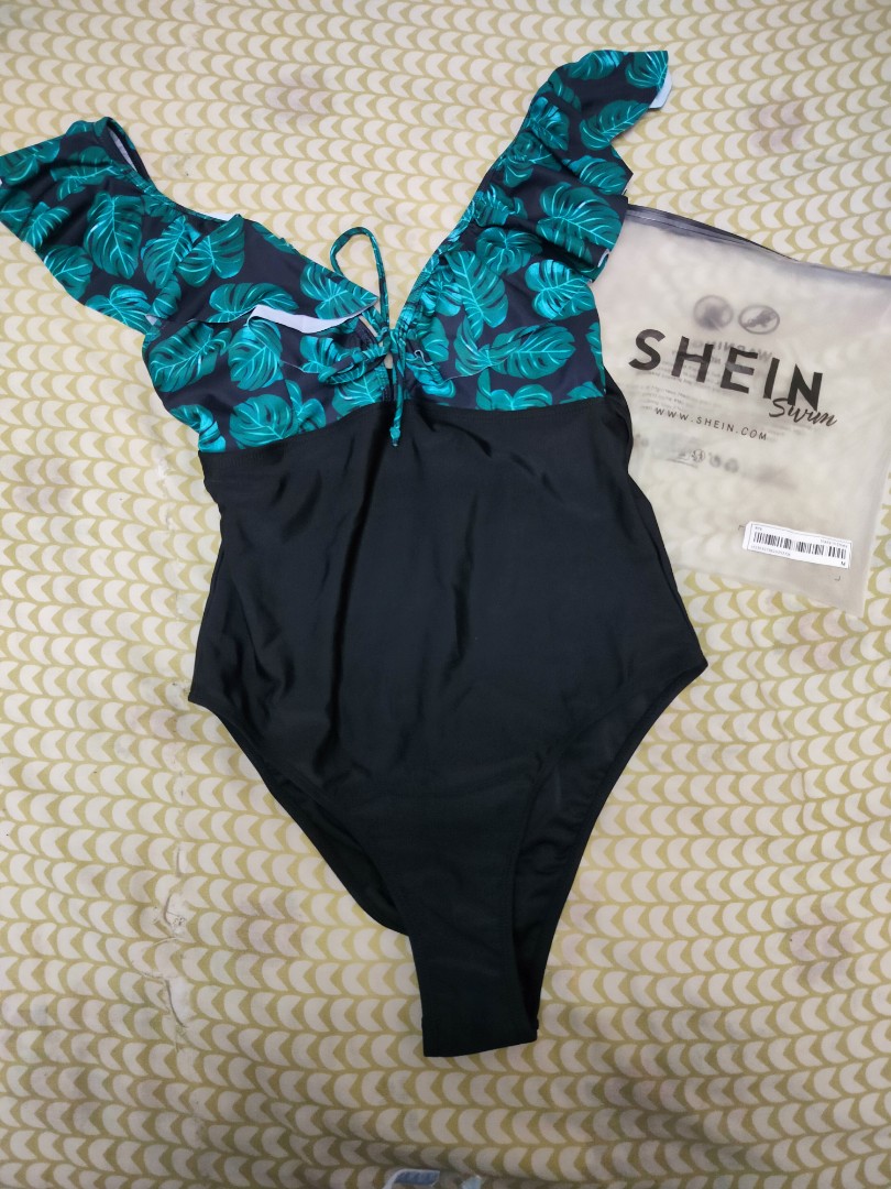 SHEIN Swim Vcay Contrast Mesh Push Up One Piece Swimsuit