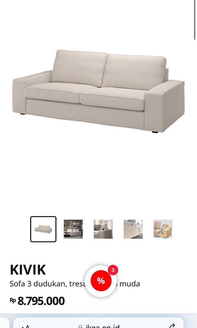 Sofa kivik ikea 3 seater, Perabotan Rumah di Carousell