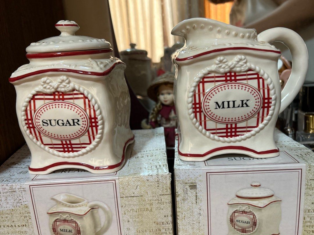 Vintage Sugar & Milk Ceramic Containers (Category: Food Organization & Storage) located in Pasig City. Submitted by mixpicks (Listing ID 1247416298, Image 1). Description: Take Both From US.