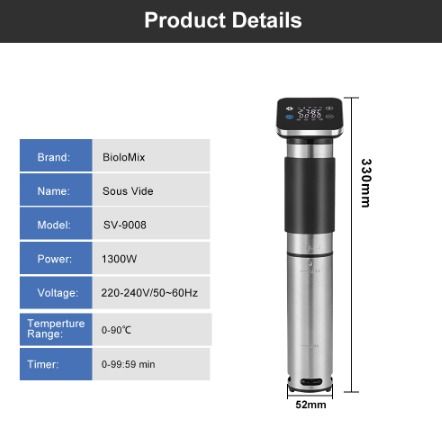 SV 9008 5th Sous Vide Cooker IPX7 Waterproof Thermal Immersion Circulator Smart APP Control with Stainless Steel Vacuum Sealer and SOL2880