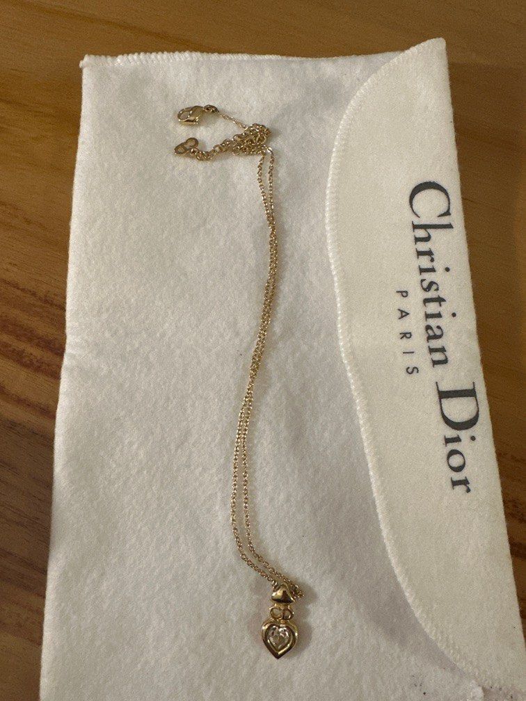 Christian Dior Vintage c.1980s Heart Necklace Gold Tone Diamonte/CZ - Ruby  Lane