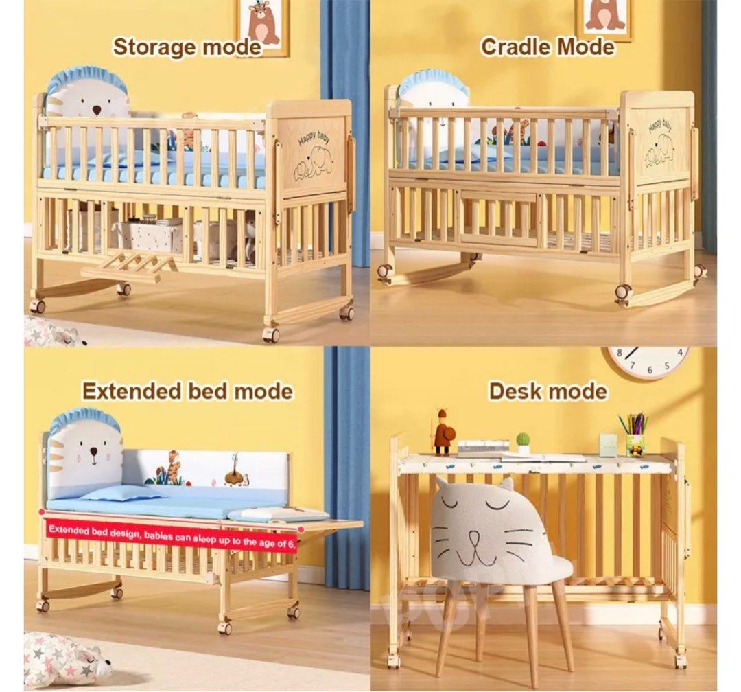 Wooden Crib with Storage on Carousell