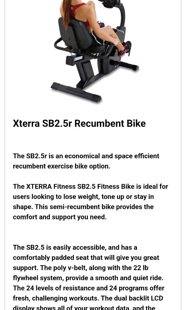 Xterra sb2 sale 5 recumbent bike