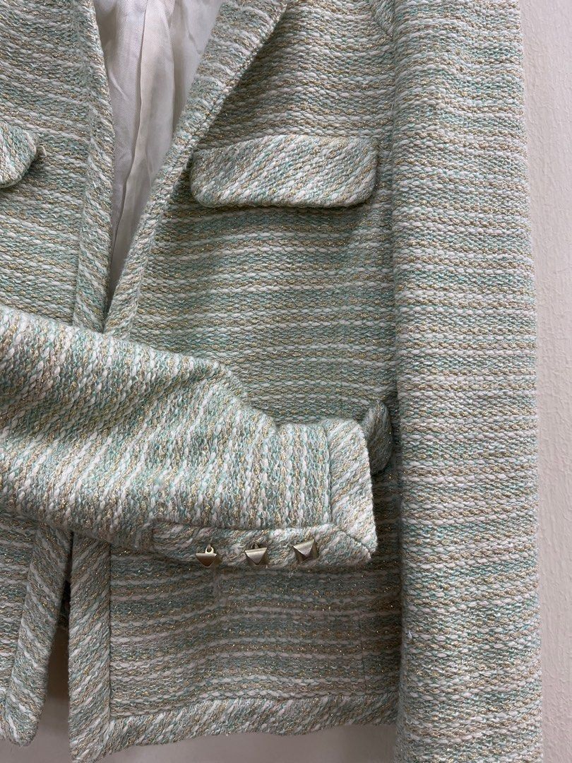 Zara green 2025 tweed jacket