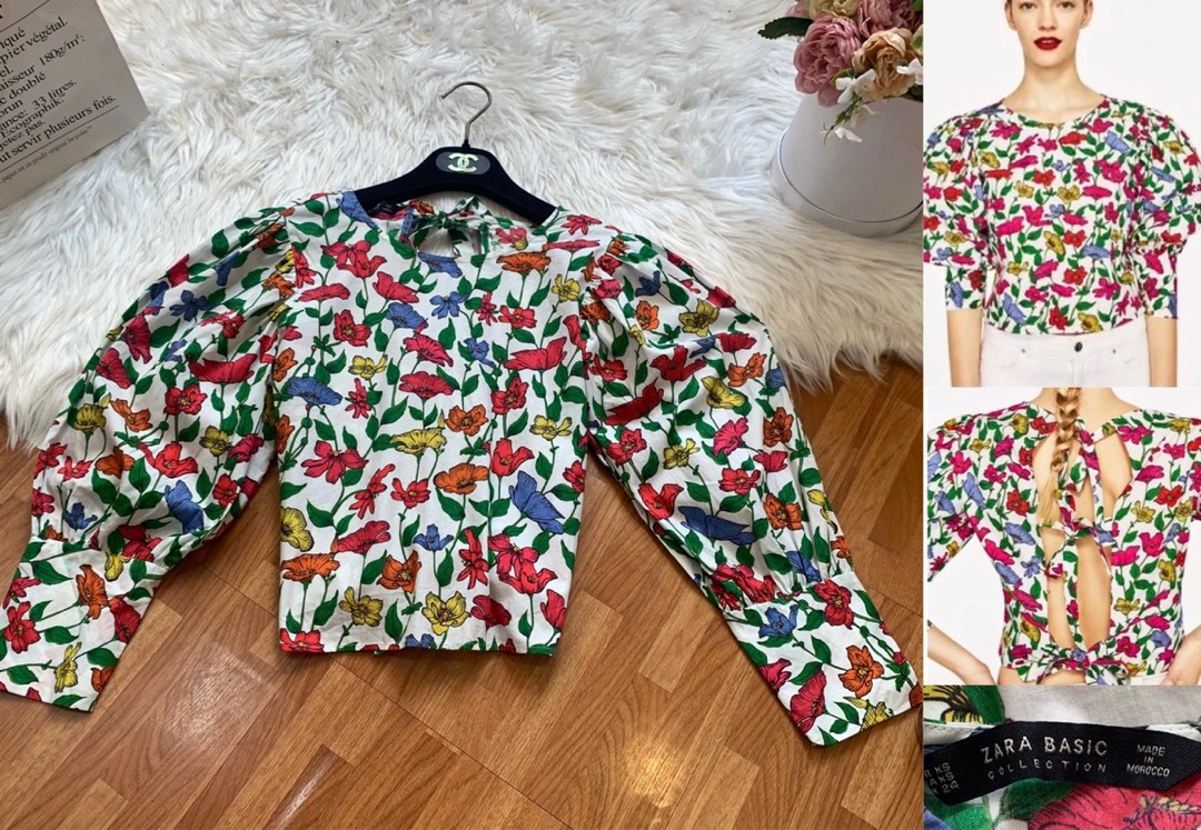 Zara floral puff sleeve top on Carousell