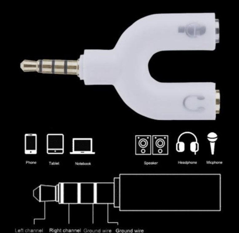 2 Way U Splitter Adapter for Stereo Audio Jack Headphone / Earphone ...