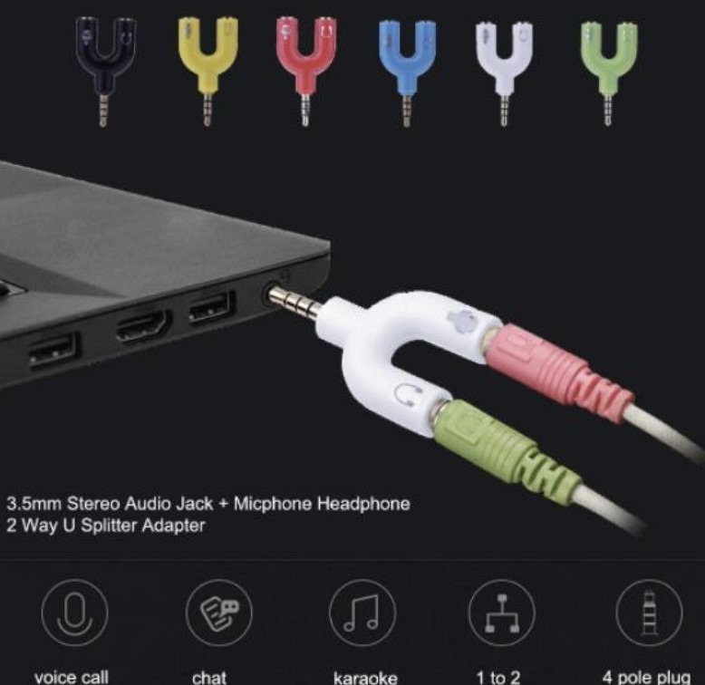 2 Way U Splitter Adapter for Stereo Audio Jack Headphone / Earphone ...