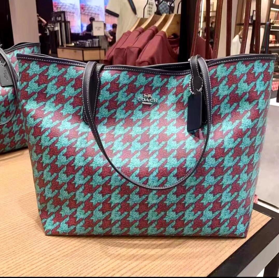 Coach City Tote with Houndstooth Print