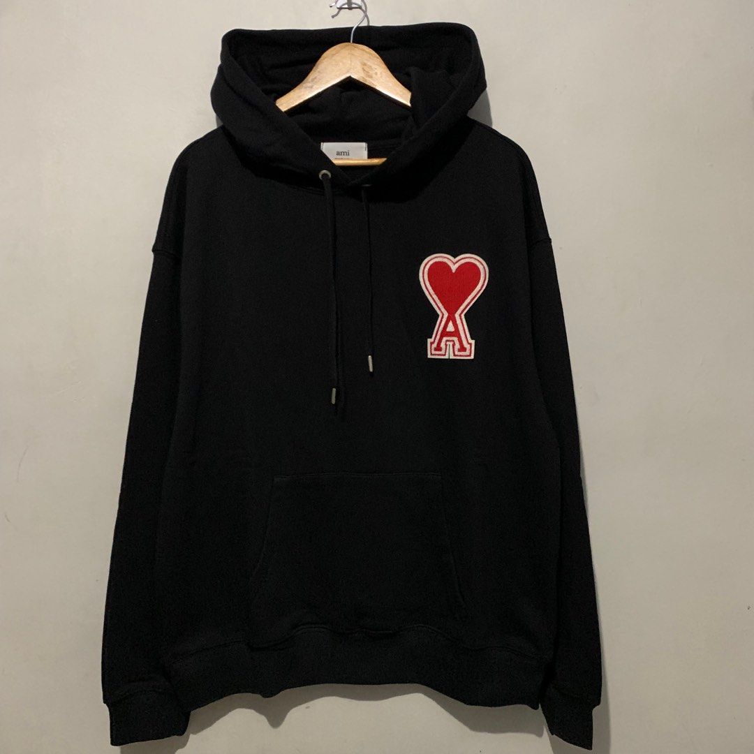 AMI DE COEUR BIG HEART LOGO PATCH PULLOVER HOODIE Black Men s