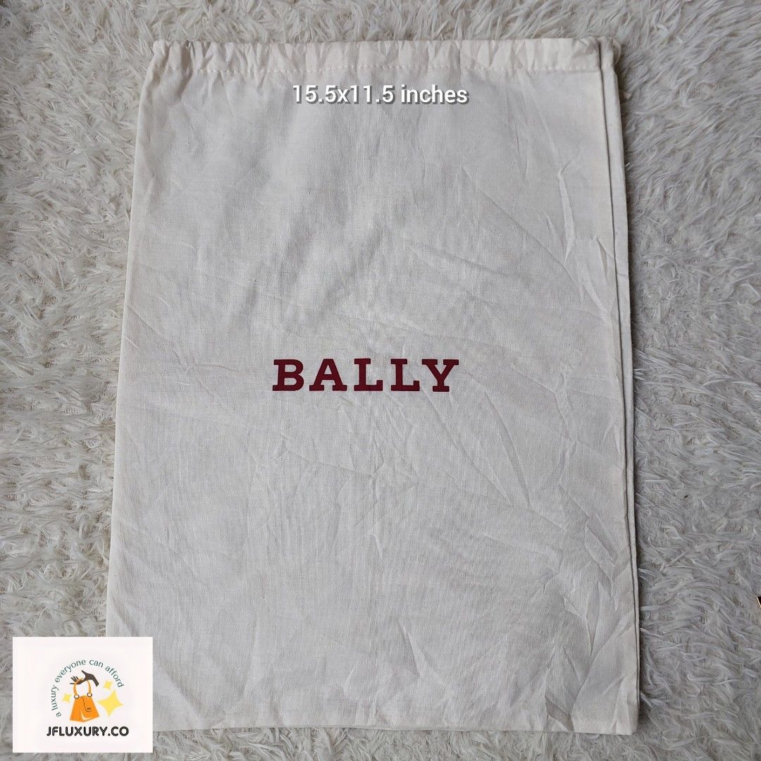 Authentic Bally dust bag 15.5x11.5 inches (Category: Luxury Bags & Wallets) located in Manila. Submitted by jfluxury.co (Listing ID 1247570252, Image 1). Description: excellent condition no flaws bought in Japan 🇯🇵 💯% Authentic. 😊 Money back guarantee. 😊 Clean and ready to use na po.