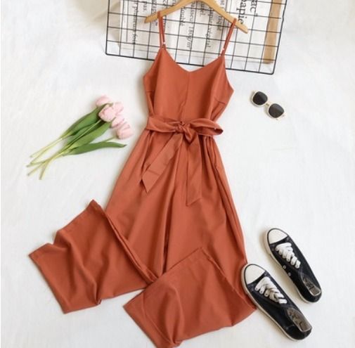 Bella Korean Spag Jumpsuit with Sash, Women's Fashion, Dresses