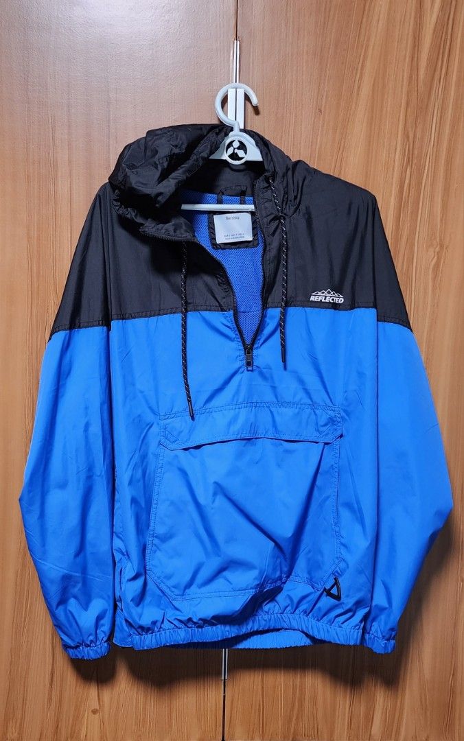 Bershka overhead windbreaker jacket with half zip in blue Men s