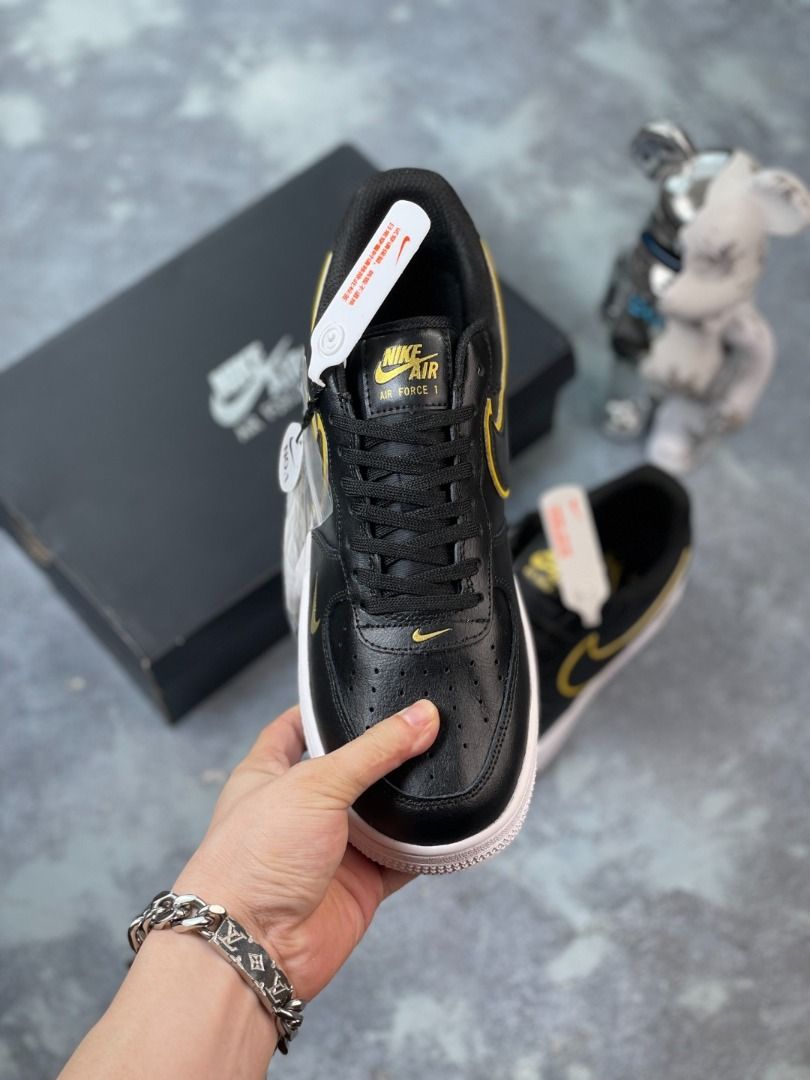 BINB*Nike Air Force React LV8 White Black Gold, Women's Fashion