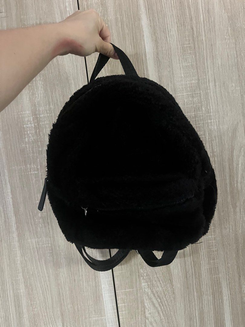 Black furry backpack outlet