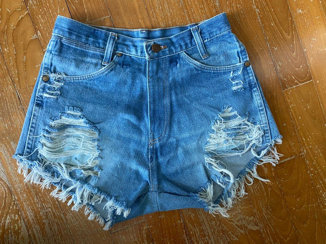 Distressed top wrangler shorts