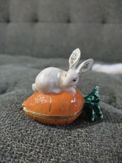 Bunny Rabbit & Carrot Jeweled Trinket Box with Austrian Crystals