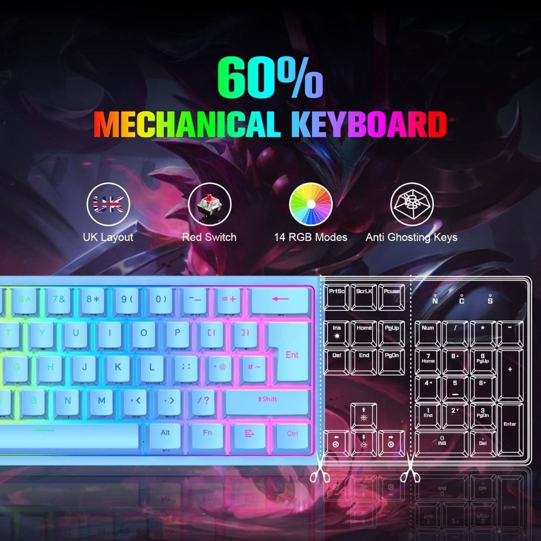 60% UK Layout Mechanical Gaming Keyboard Mouse Wired USB RGB Backlit for PC  PS4