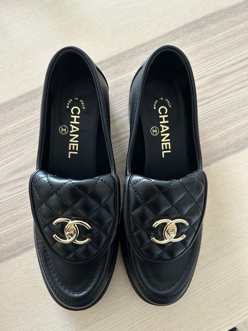 CHANEL, Shoes, Auth Chanel 23p Dark Gray Turnlock Loafers Brand New