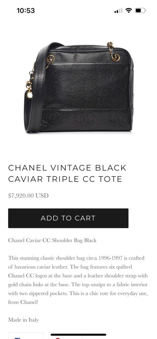 Chanel Vintage Black Caviar Triple CC Bag