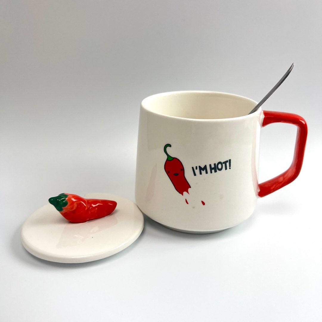 Chili Lovers Unique Ceramic Mug (Category: Coffee & Tea Tableware) located in Taguig. Submitted by greenstudioph (Listing ID 1247698621, Image 3). Description: - Ceramic - 350ml - Mug + Cover + Teaspoon.