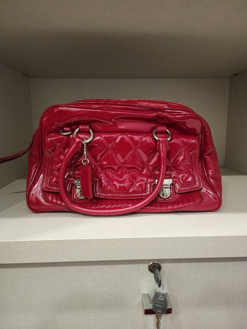 Red leather coach purse sale