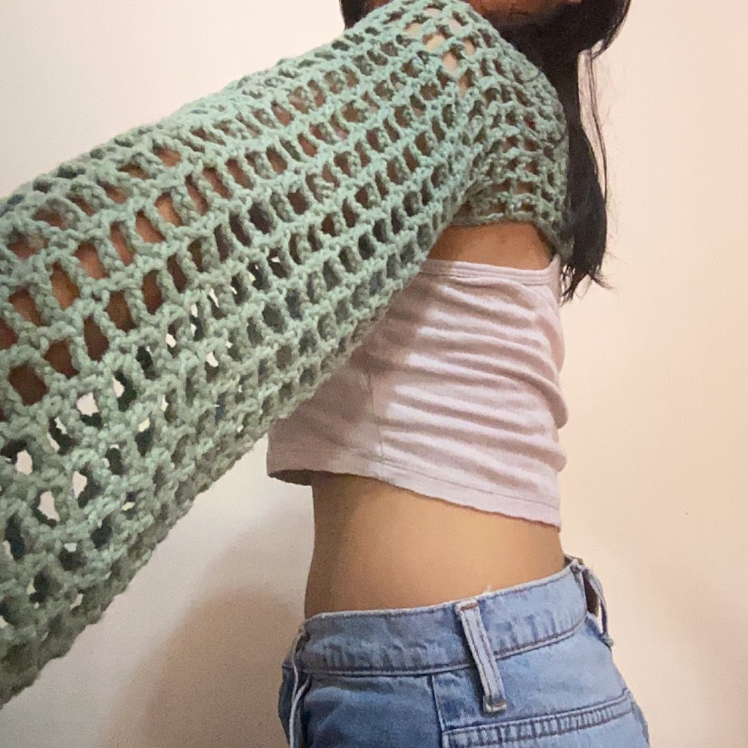  Womens Long Sleeve Crop Shrug Fishnet Knitted Crochet