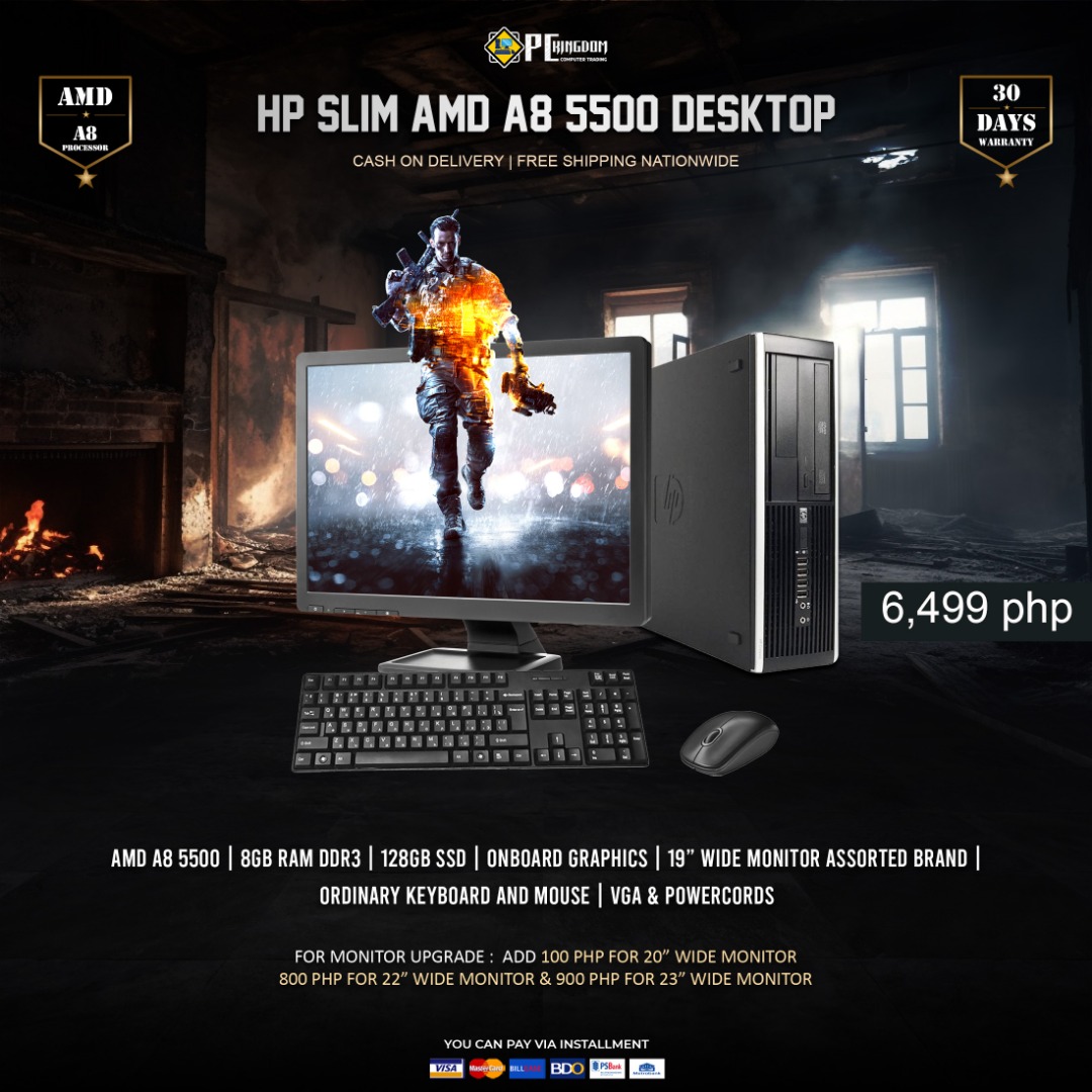 DESKTOP AMD A8 5500 8GB RAM 128GB SSD ONBOARD GRAPHICS 19 WIDE MONITOR ...