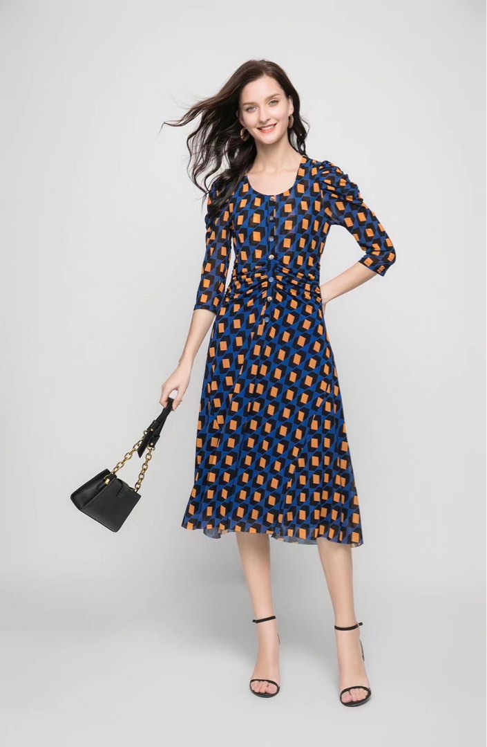 DVF Lindy Cotton Midi Dress in Pure Blue, Women's Fashion, Dresses & Sets,  Dresses on Carousell