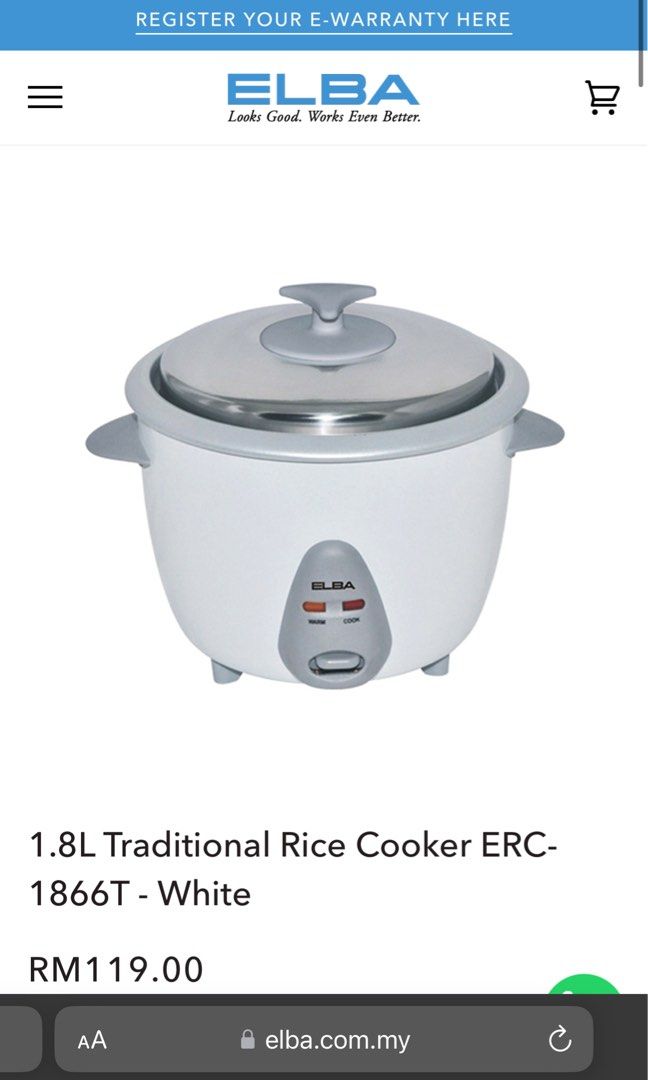 ELBA Rice Cooker (brand new), TV & Home Appliances, Kitchen Appliances
