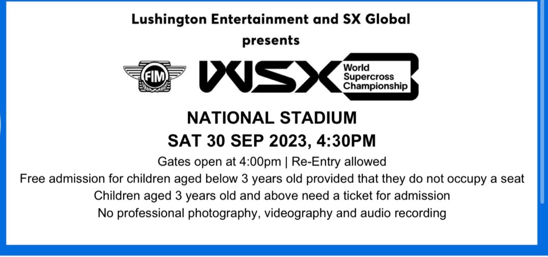 FIM WSX WORLD SUPERCROSS SINGAPORE GRAND PRIX, Tickets & Vouchers