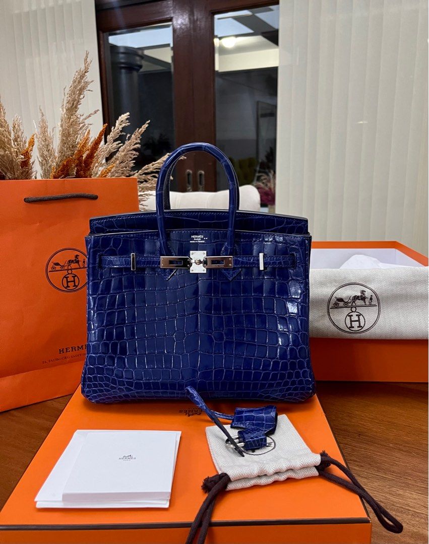 GOOD DEAL! HERMES BIRKIN-25 BLUE ELECTRIC  CROCODILE LEATHER NILOTICUS!,  Luxury, Bags & Wallets on Carousell
