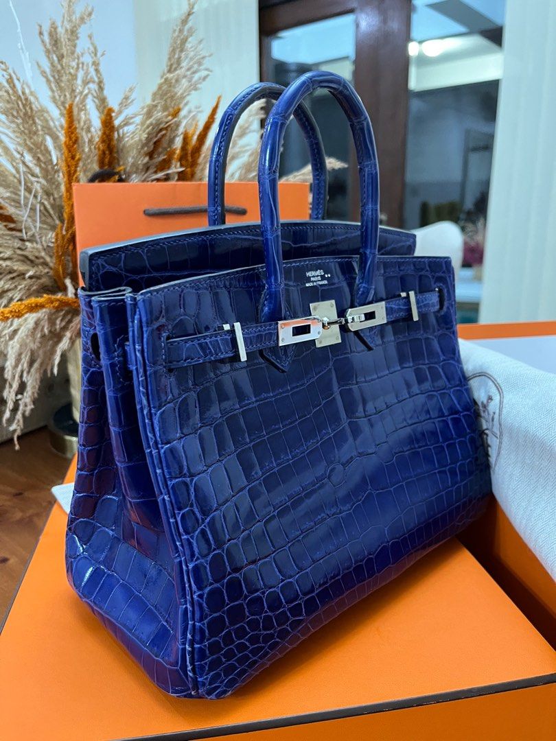 An Hermes 35cm Blue Abysse Crocodile Birkin Bag, 13 x 9.5 x 7.
