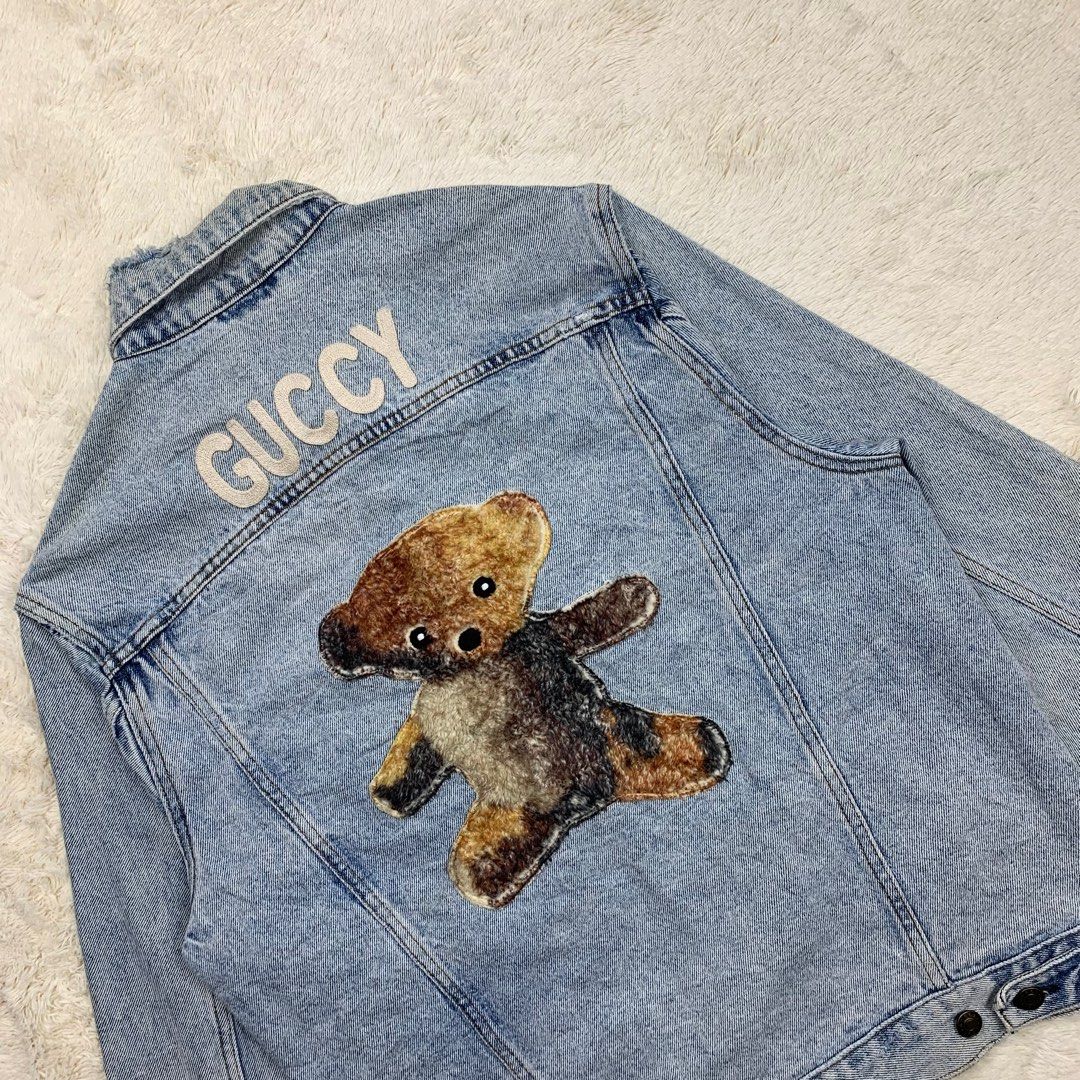 Gucci Blue Distress Guccy Bear Denim Jacket