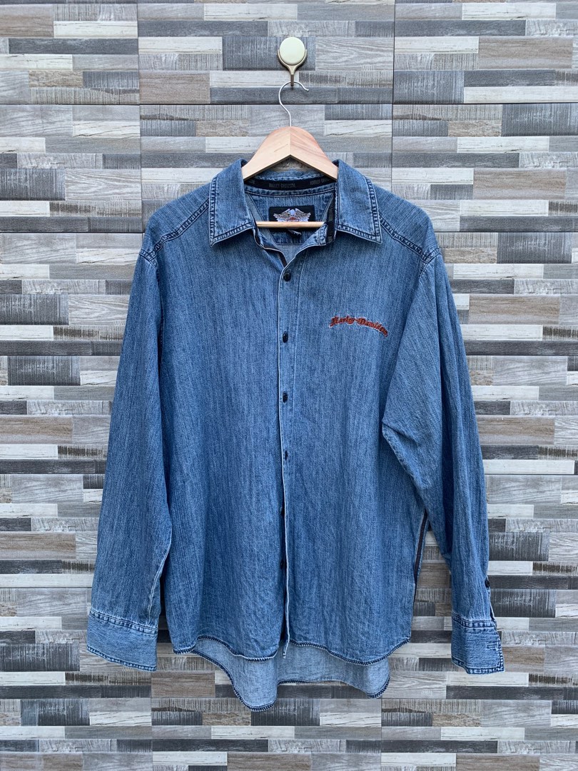 Harley davidson blue best sale jean shirt
