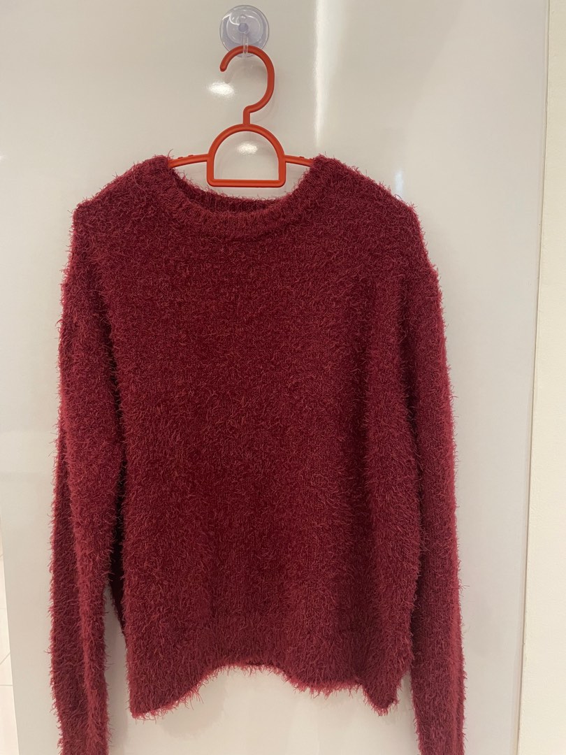 H M Furry Burgundy Jumper Size S Women s Fashion Tops Other