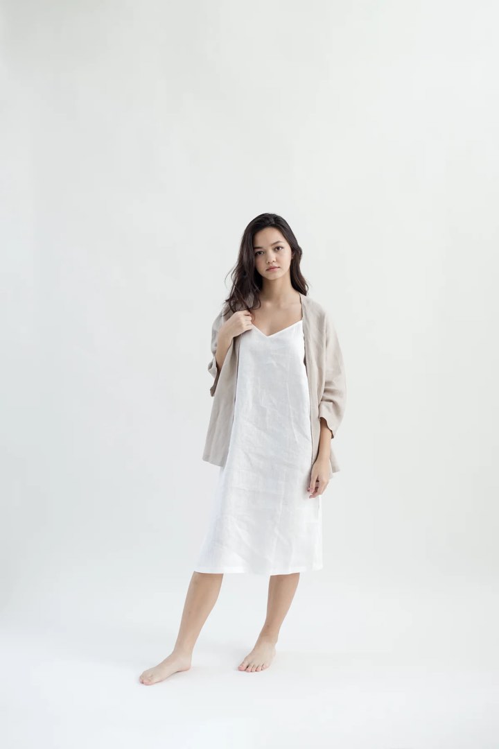 Home with LINEN KIMONO CARDIGAN NATURAL, Women's Fashion