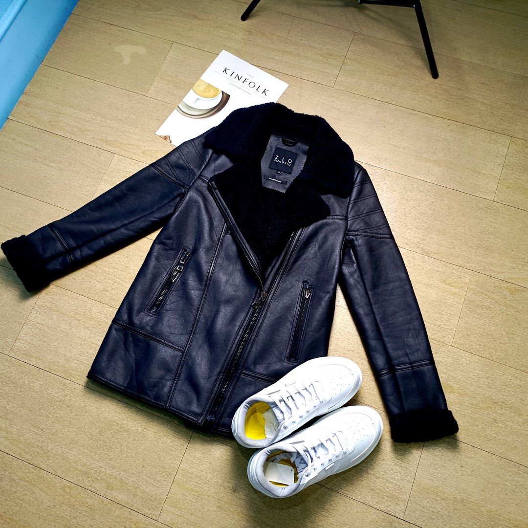 [HOT] ZIO SONGZIO Faux Leather Biker Ramones Sherpa Coat Jacket