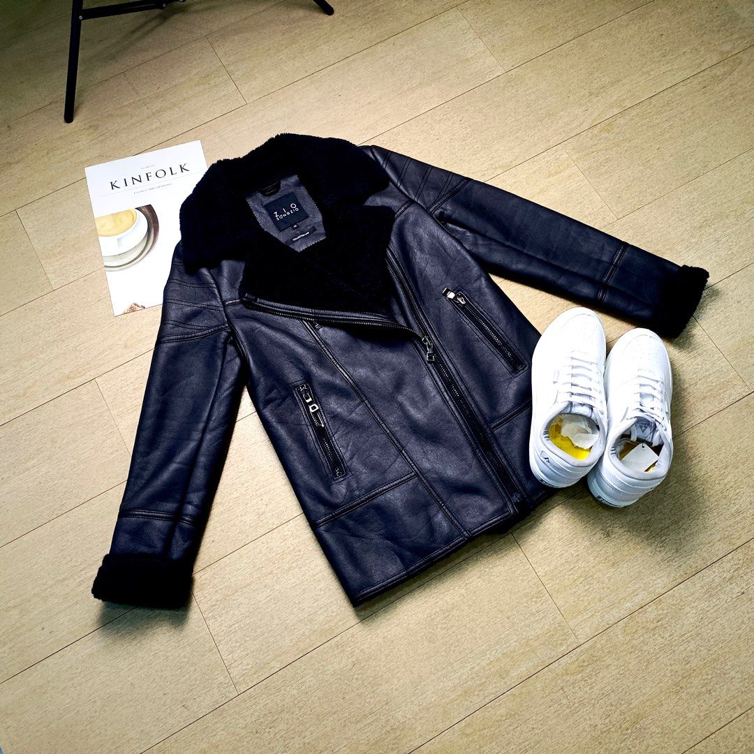 [HOT] ZIO SONGZIO Faux Leather Biker Ramones Sherpa Coat Jacket