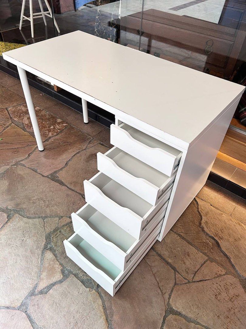 Ikea table/desk combination ikea ALEX drawer, Furniture & Home Living