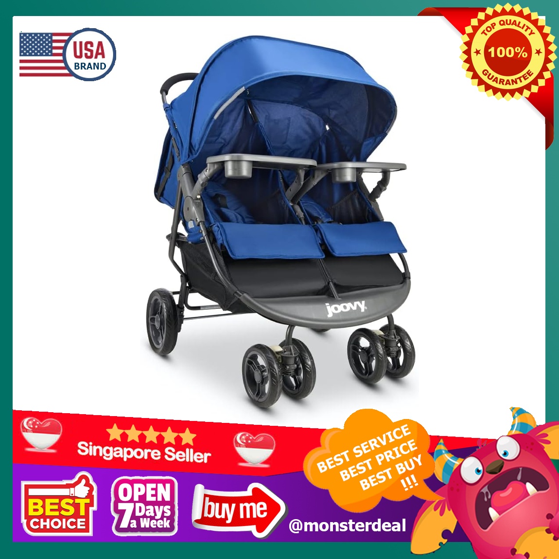 Joovy Scooter X2 with Tray Double Stroller Side by Side Stroller