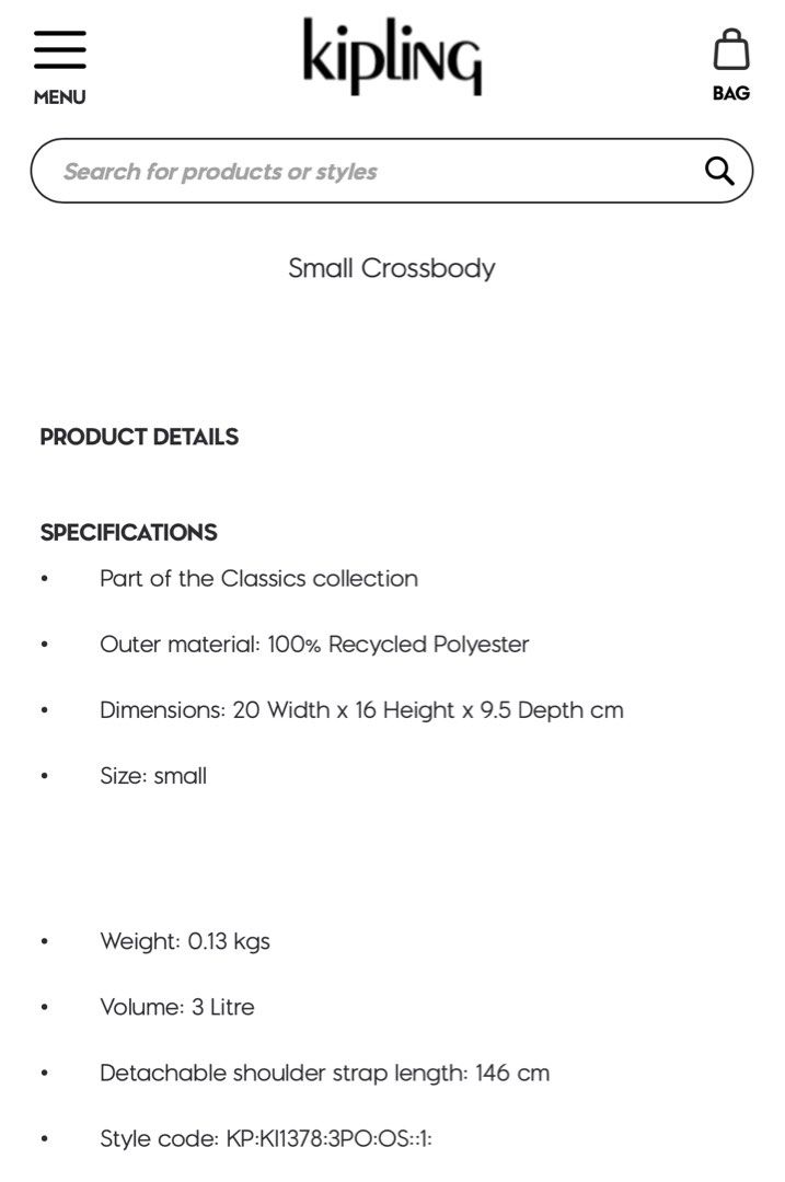 KIPLING DORY Crossbody Bag, Women's Fashion, Bags & Wallets, Crossbody