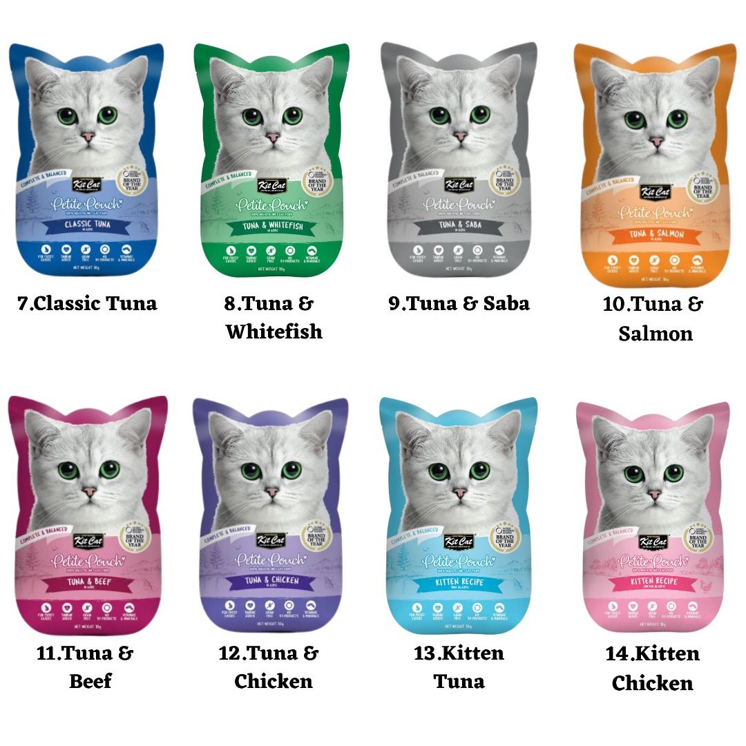 Kit Cat Petite Pouch Wet Food Kitty Crunch Treats Premium Cat Dry Food ...