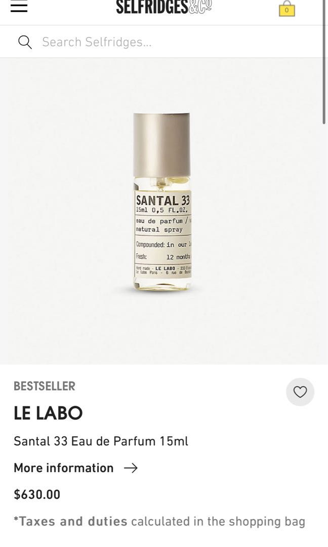Le Labo Santal 33 15ml, 美容＆個人護理, 健康及美容- 香水＆香體噴霧 