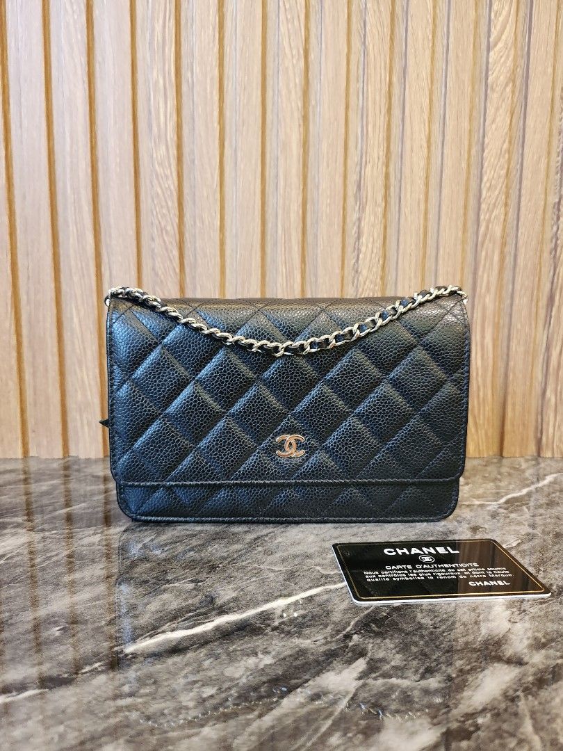 Like New* Chanel Woc wallet on Chain Black Caviar with SHW, Luxury