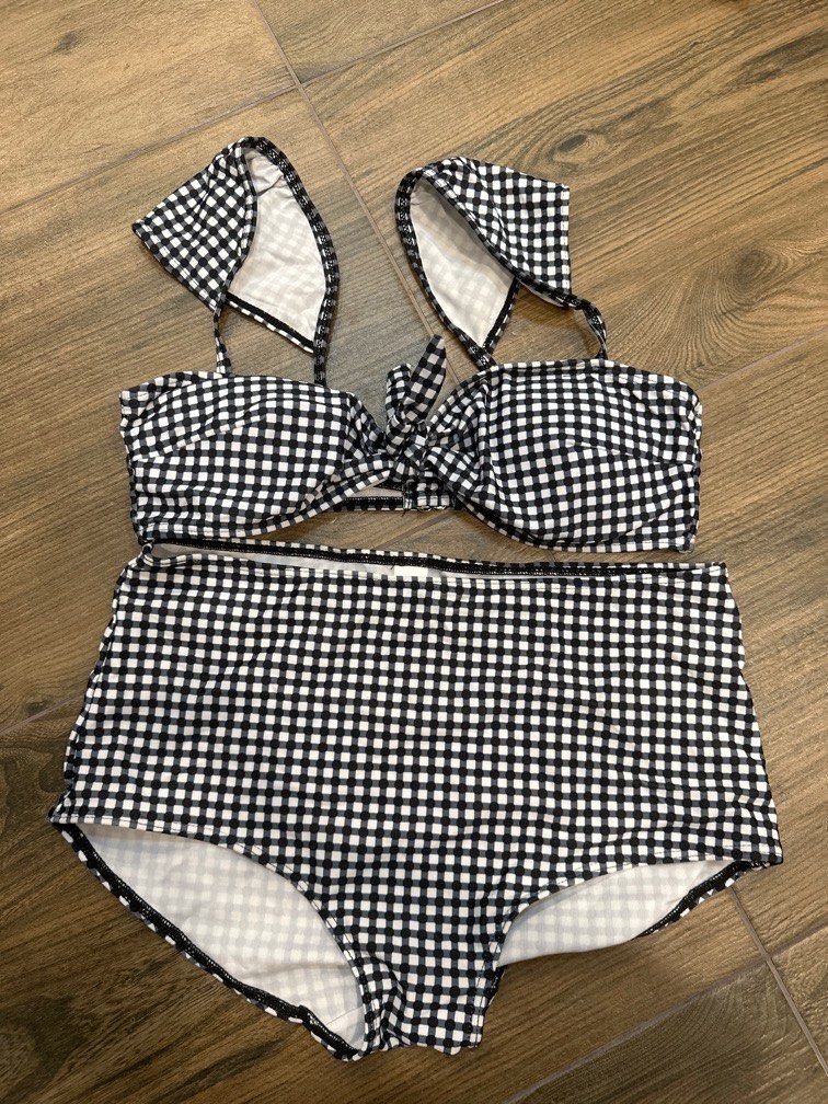 LIKE NEW SEXY BIKINI CUTE POLKA CHECKERED SELF TIE HIGH WAIST SWIM
