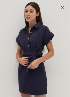 Love Bonito Cecily Tailored Shirt Dress Navy Blue XS