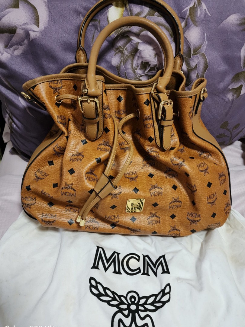 MCM Visetos Brown Hobo Leather, Luxury, Bags & Wallets on Carousell